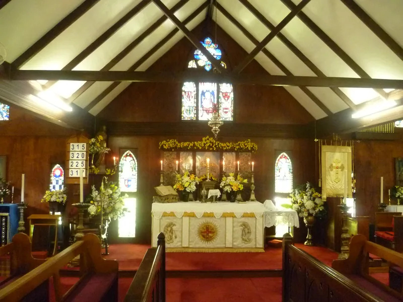 The Abbey Church interior decorated for Easter worship